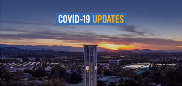 UCR Campus Image with COVID-19 Update Sign